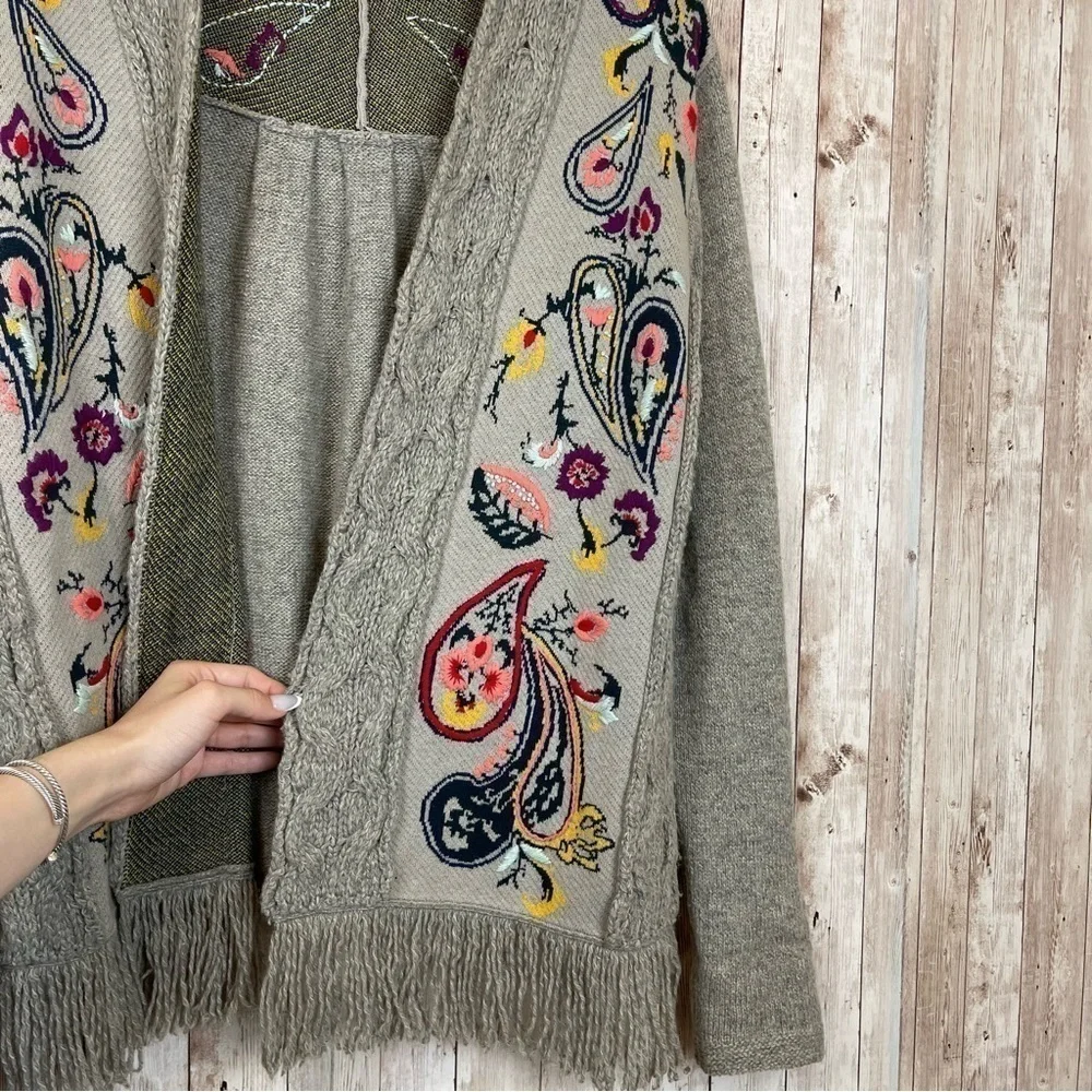 Anthropologie Sleeping On Snow Paisley Open Folklore Cardigan Size Medium Women - Picture 6 of 11